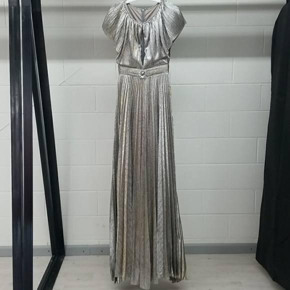 Tarik Ediz metallic gunmetal silver belted pleated dress gown black tie 8 - Picture 5 of 8